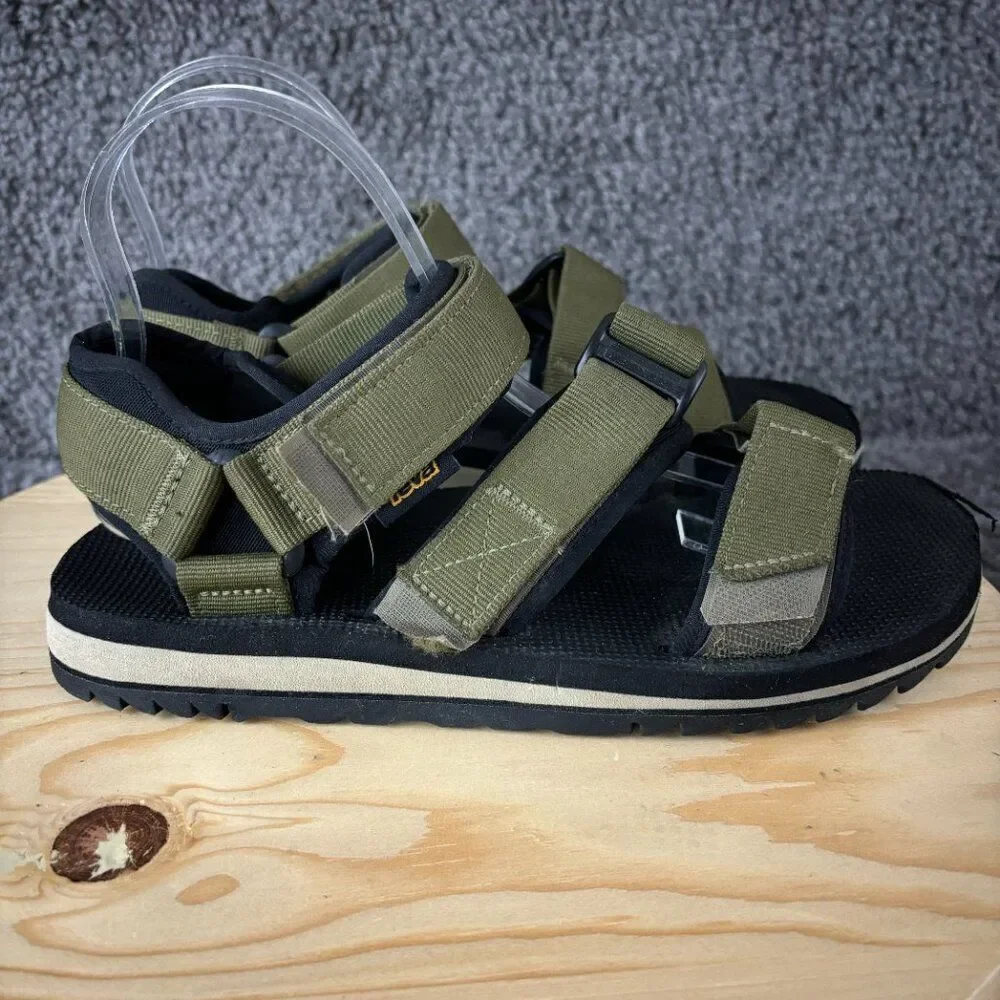 Teva Cross Strap Trail Sandal Mens 8 Olive Green Outdoor Hiking Vibram Sole Shoe
